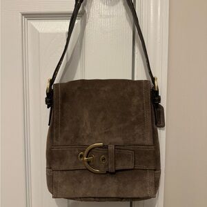 Coach suede bag brown/beige w/ gold loops